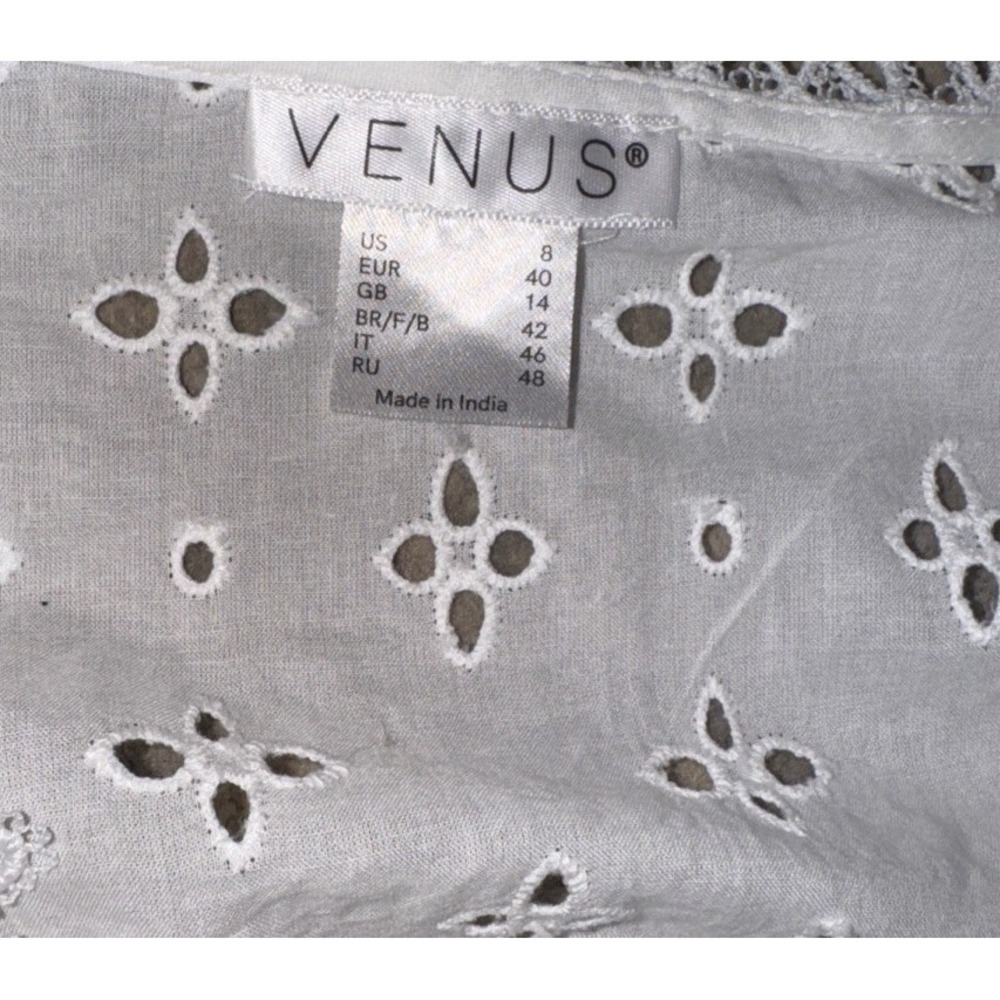 Venus Shite Eyelet 3/4"‎ Sleeves Tie Wrap Top Shirt Sz 8  Womens NWOT - Picture 4 of 4